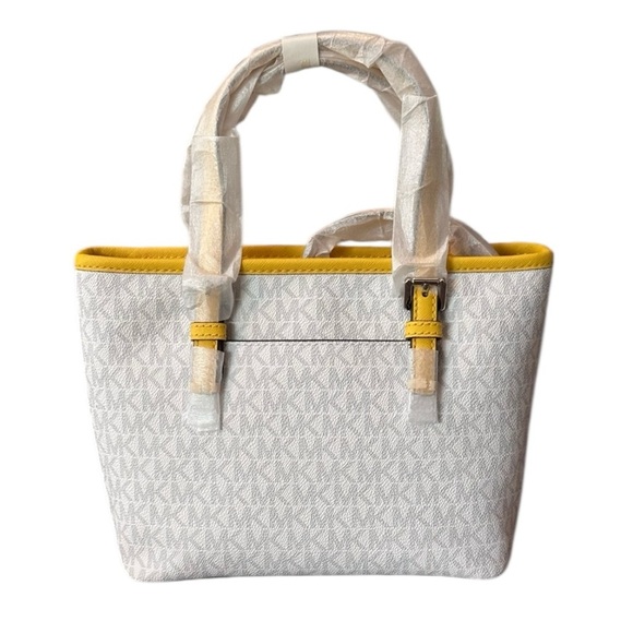 MICHAEL KORS Jet Set Travel Small Top Zip Tote Crossbody Bag White Yellow NEW - Picture 4 of 5